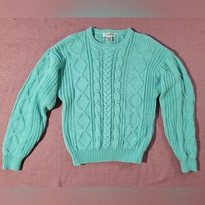Vintage 90’s Carriage Court Teal/green Cable Knit Sweater Womens Large (14-16)